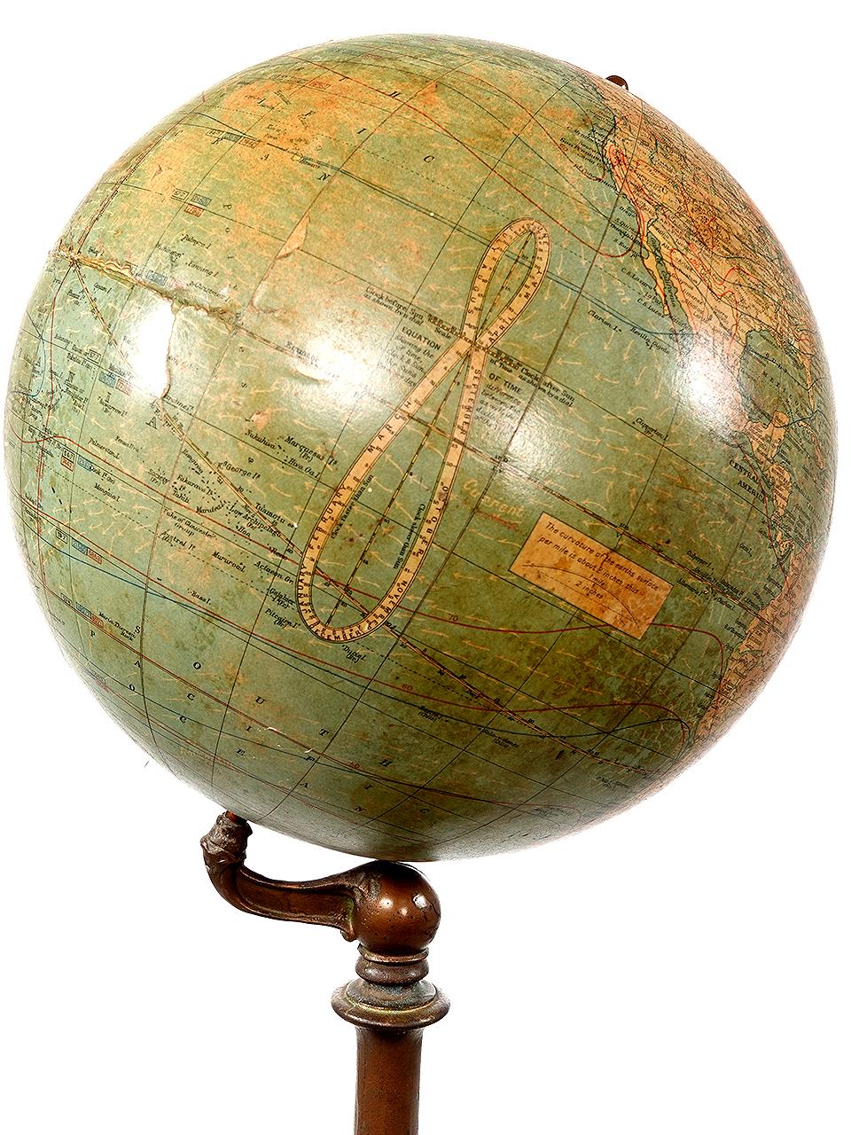 Antique Weber Costello 12 Inch Globe - Rare Tall Base In Good Condition For Sale In Peekskill, NY