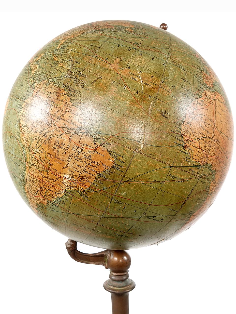 20th Century Antique Weber Costello 12 Inch Globe - Rare Tall Base For Sale