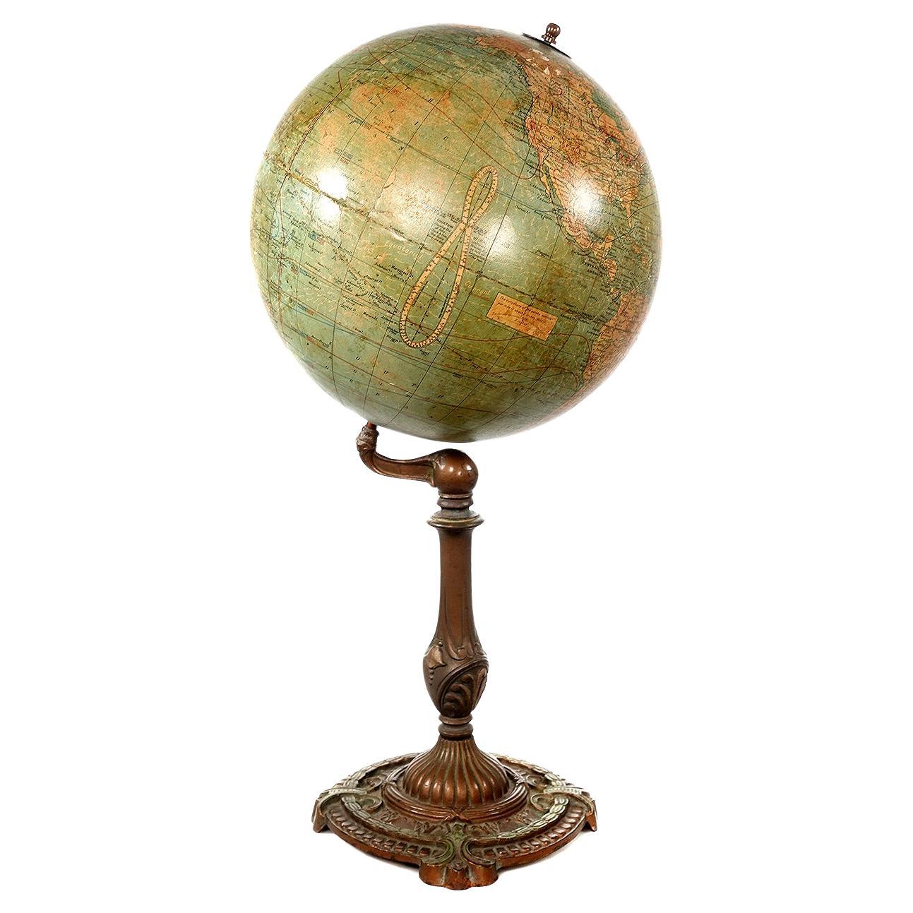 Antique Weber Costello 12 Inch Globe - Rare Tall Base For Sale