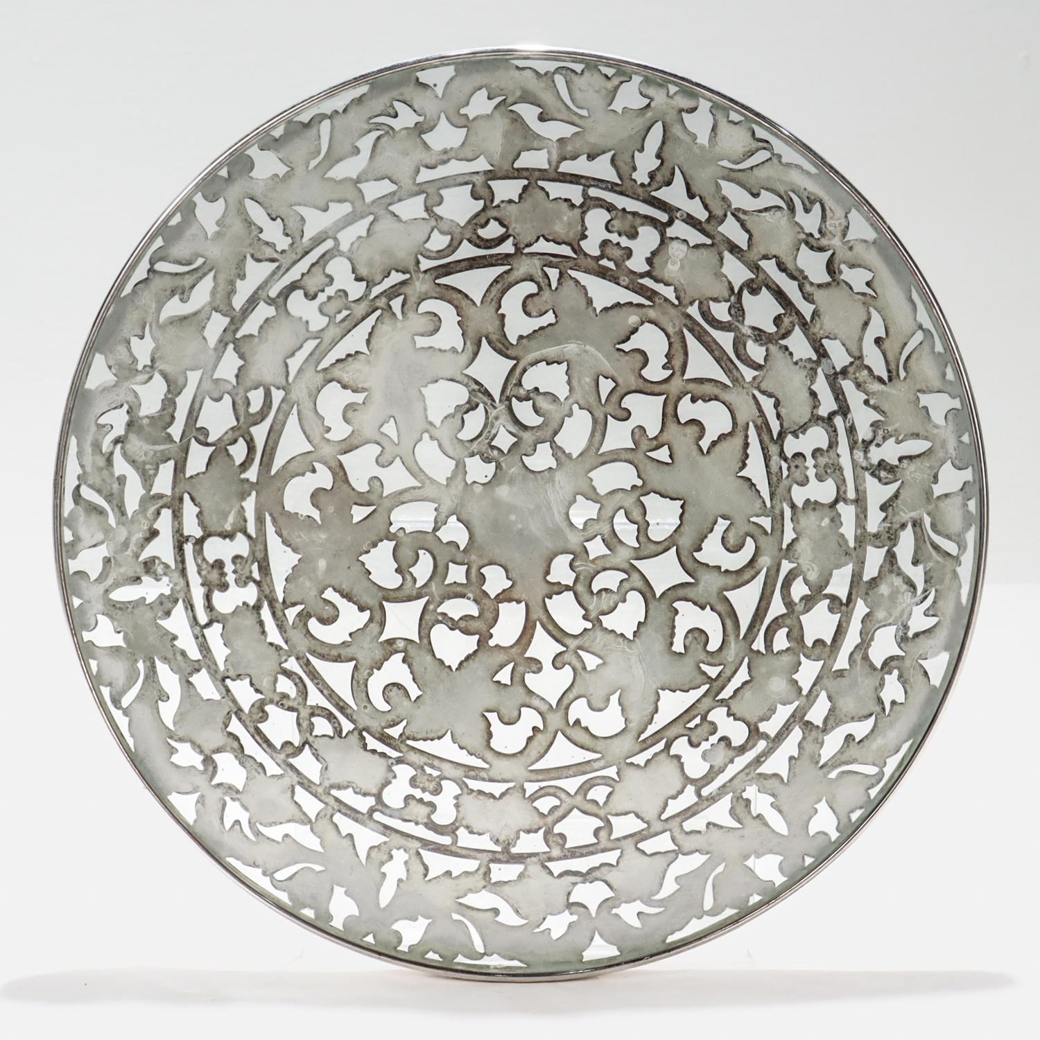 Large Antique Webster Edwardian Silver Overlay & Glass Wine Coaster or Trivet For Sale 3