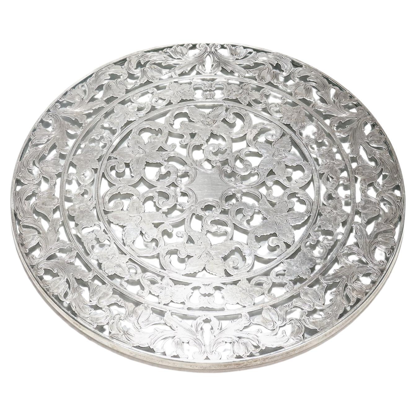Posavasos o salvamanteles grande Webster Edwardian de plata sobredorada y cristal para vino