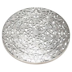 Posavasos o salvamanteles grande Webster Edwardian de plata sobredorada y cristal para vino