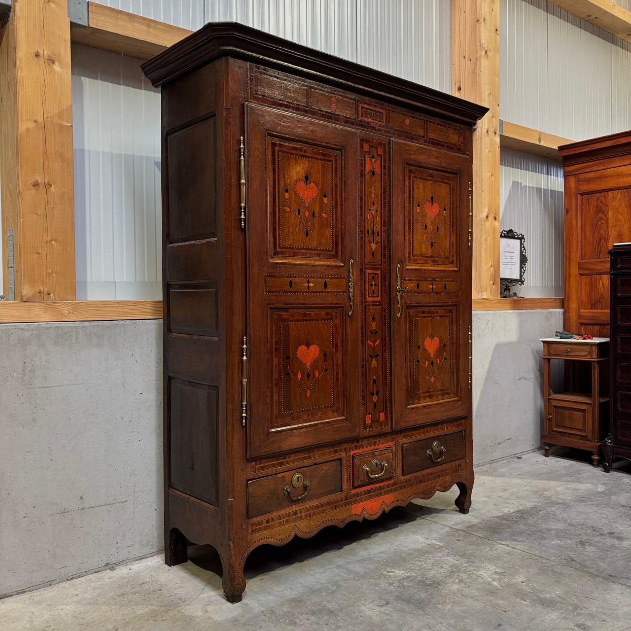 French Provincial Antique wedding cabinet  Classicism - France, 1825  Inlaid with heart painting For Sale