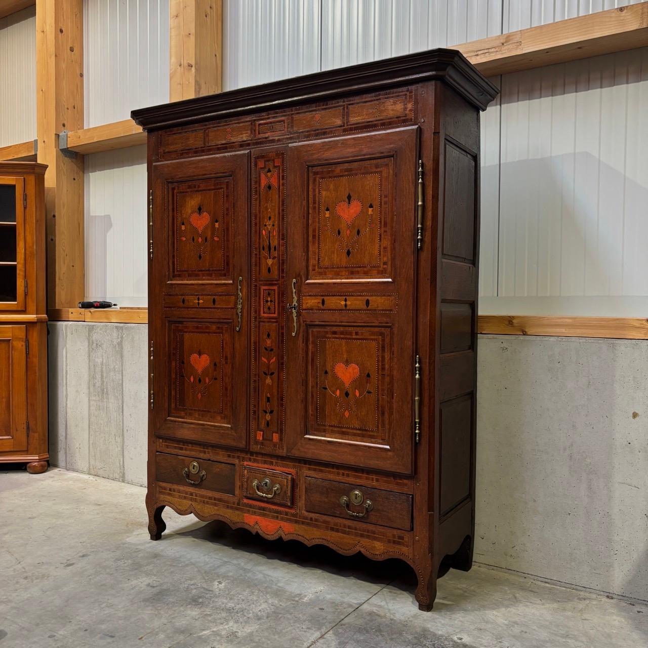 French Antique wedding cabinet  Classicism - France, 1825  Inlaid with heart painting For Sale