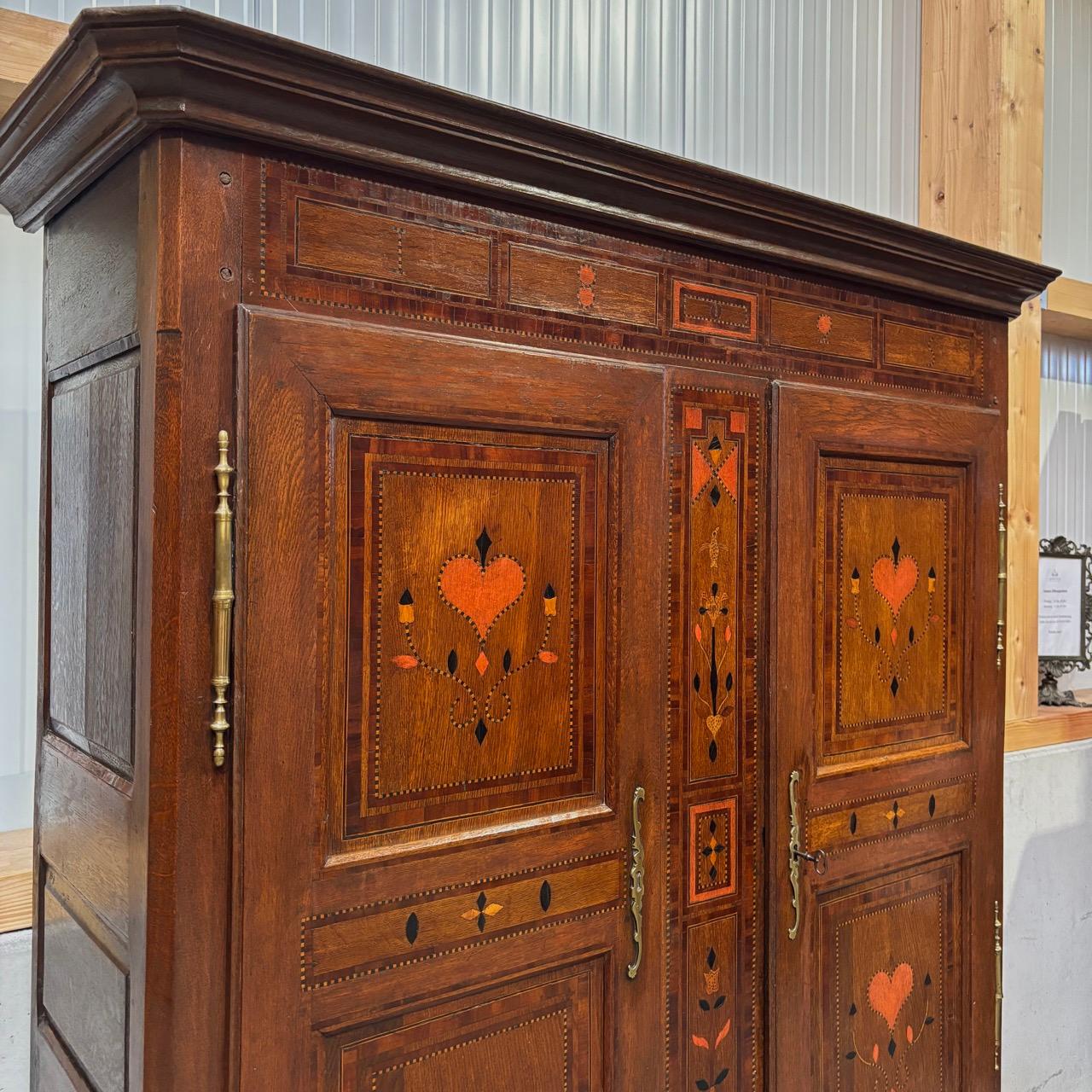 Early 19th Century Antique wedding cabinet  Classicism - France, 1825  Inlaid with heart painting For Sale