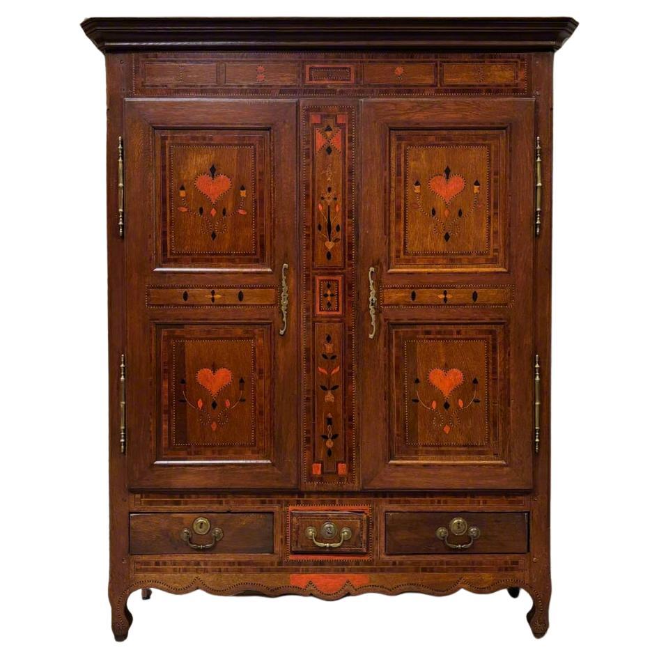 Antique wedding cabinet  Classicism - France, 1825  Inlaid with heart painting For Sale