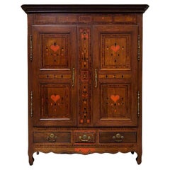 Antique wedding cabinet  Classicism - France, 1825  Inlaid with heart painting