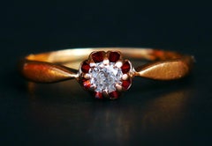 Antique Wedding Ring natural 0.25ct Diamond solid 18K Gold Ø US7.75 / 2.2gr