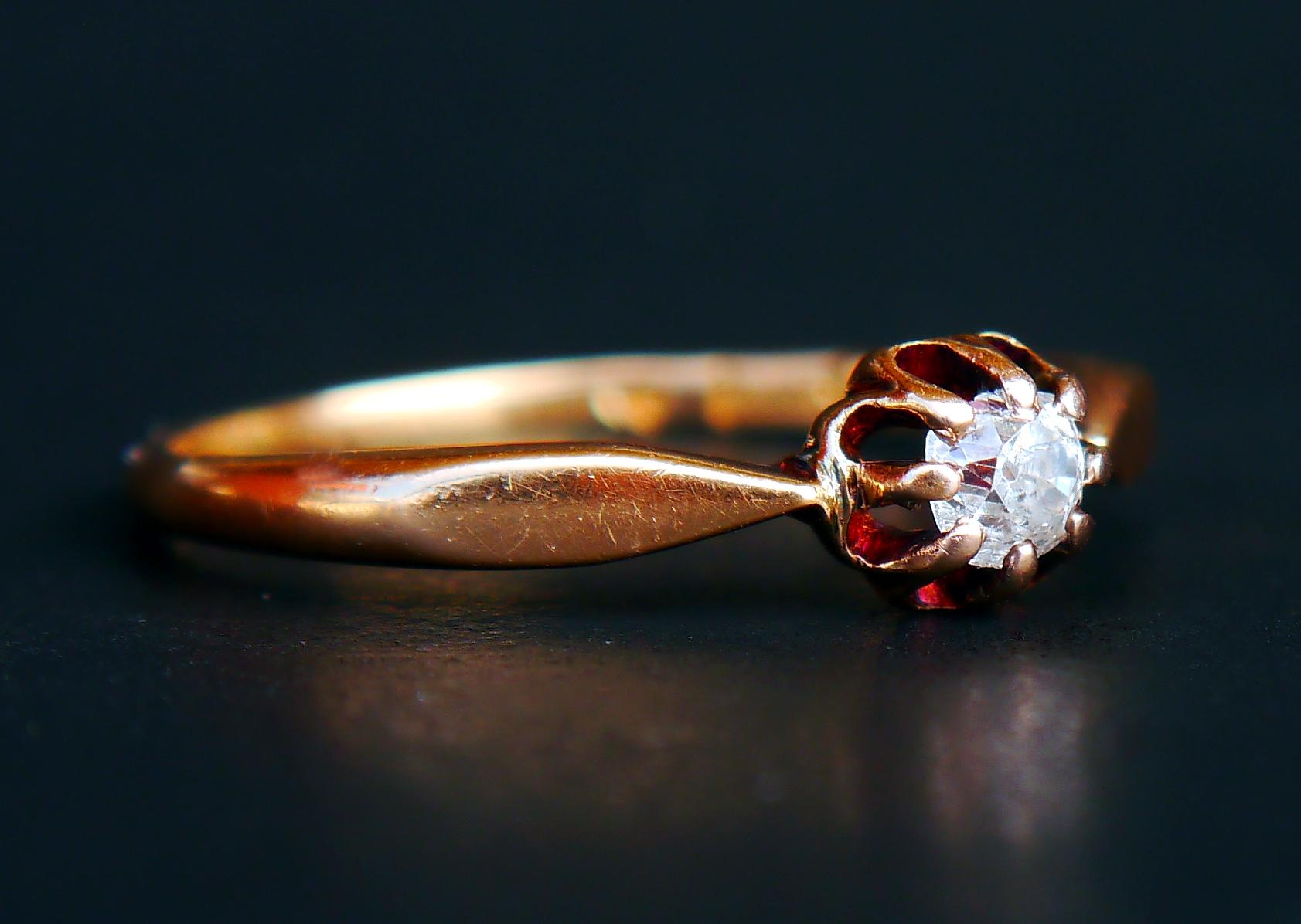 Alianza Antigua diamante natural 0.25ct oro macizo 18K Ø US7.75 / 2.2gr Art Nouveau en venta