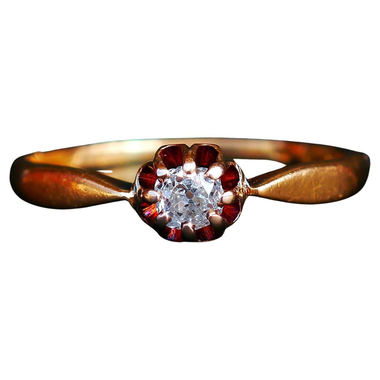 Alianza Antigua diamante natural 0.25ct oro macizo 18K Ø US7.75 / 2.2gr