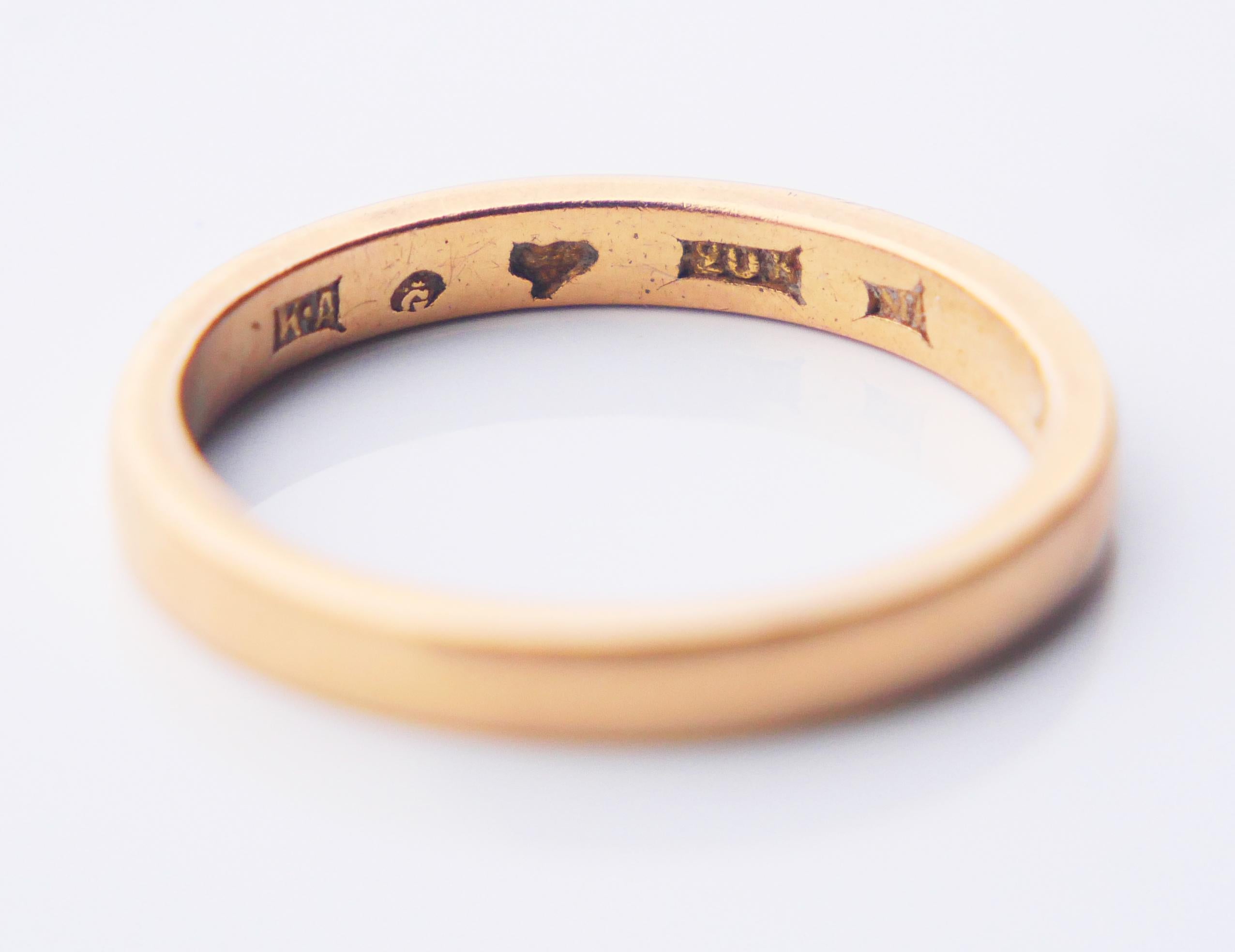 Antique Wedding Ring solid 20K Gold Ø 6 US / 3.14 gr For Sale 1