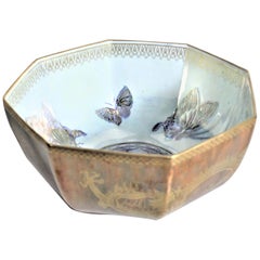 Antique Wedgewood Dragons and Butterflies Lustre Octagonale Bowl