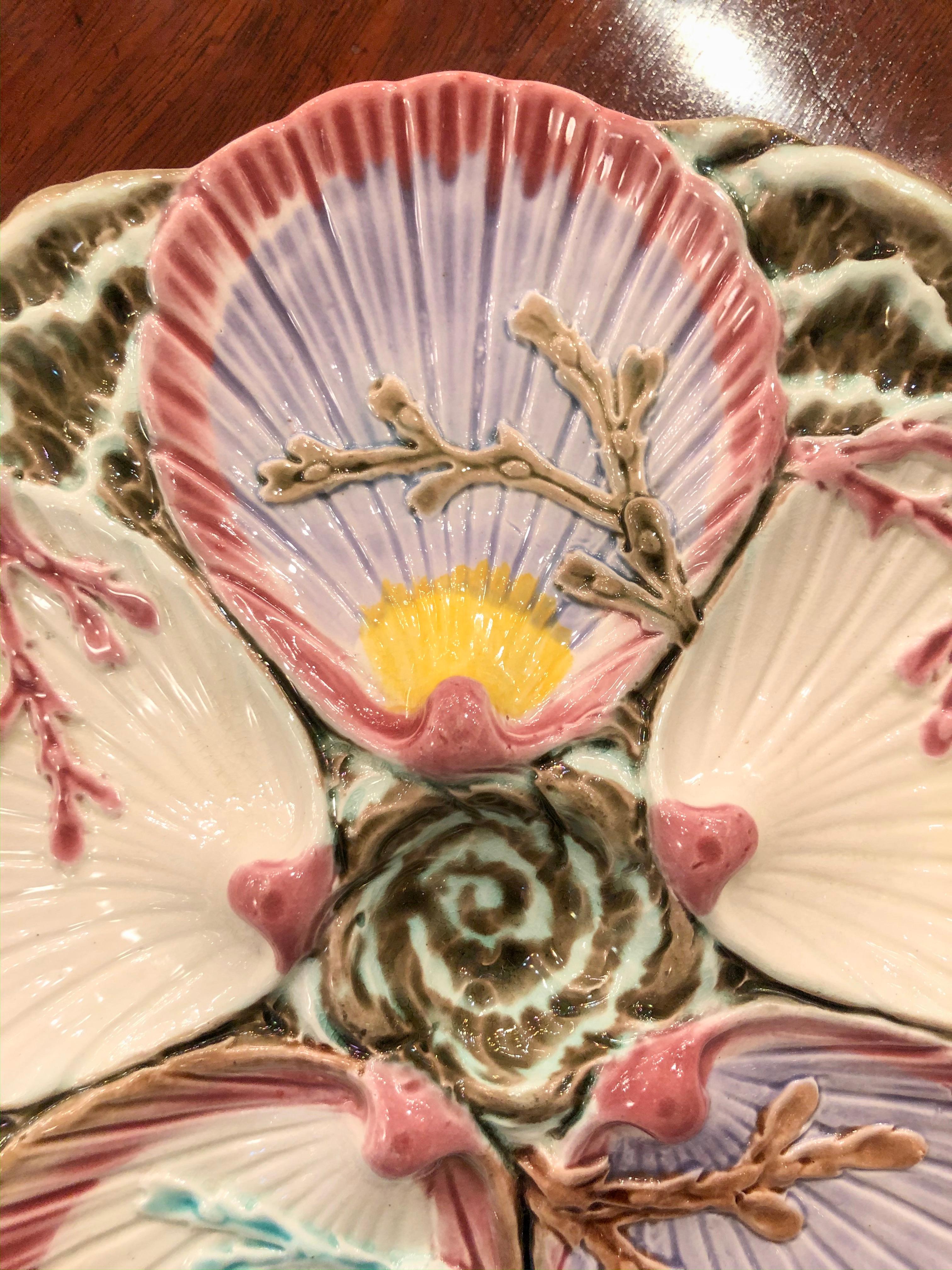 English Antique Wedgwood Argenta Ocean Oyster Plate Majolica, circa 1880