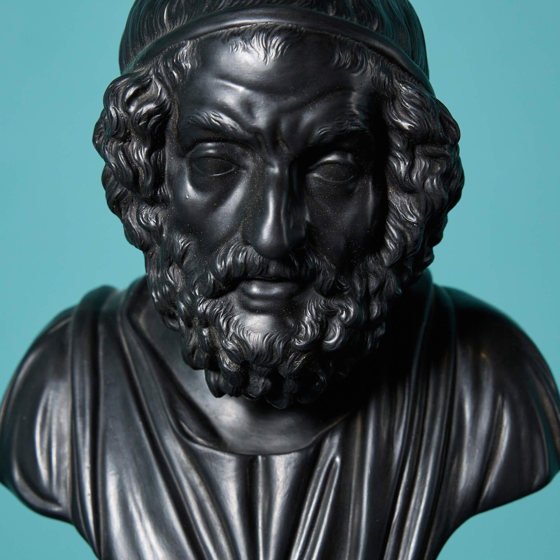 Grand Tour Antique Wedgwood Basalt Bust of Homer For Sale