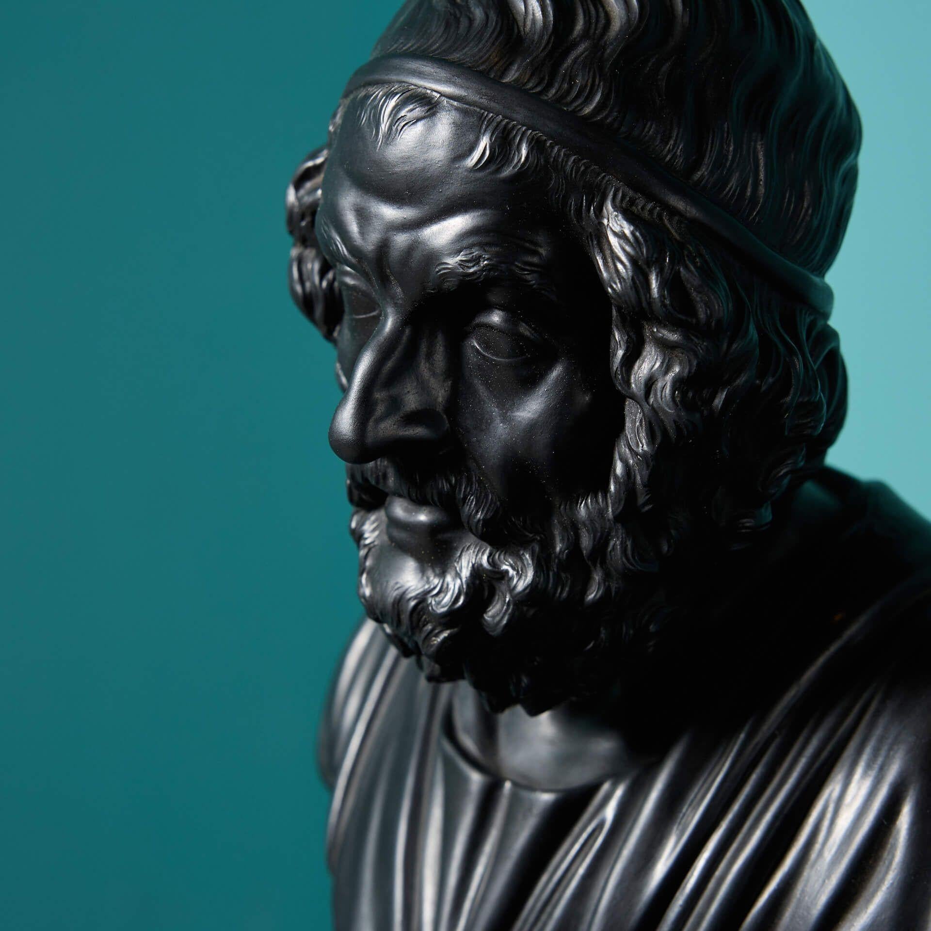 English Antique Wedgwood Basalt Bust of Homer For Sale