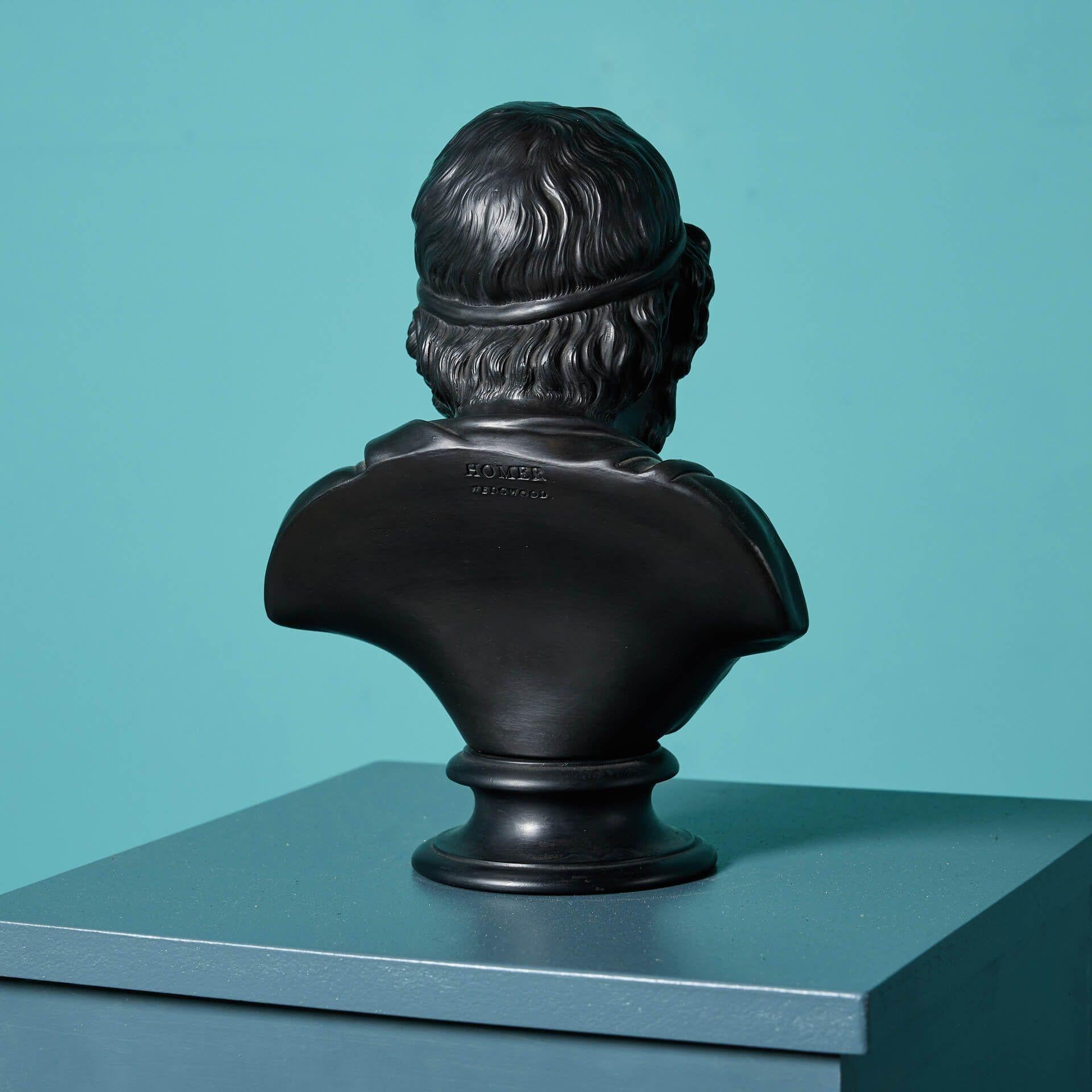 Antique Wedgwood Basalt Bust of Homer In Fair Condition For Sale In Wormelow, Herefordshire