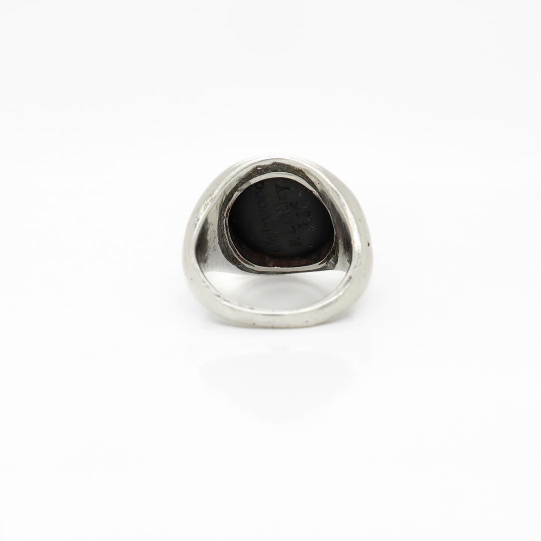 Men's Antique Wedgwood & Bentley Black Basalt Intaglio Seal Silver Signet Ring For Sale