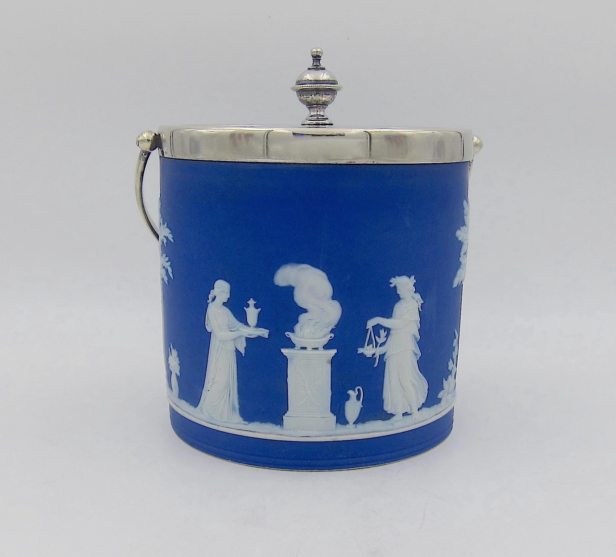wedgwood biscuit barrel with silver lid