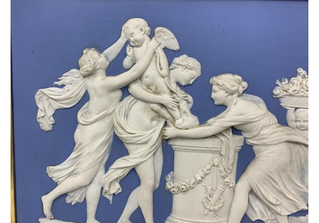 English Antique Wedgwood Blue Jasperware Neoclassical Plaque For Sale
