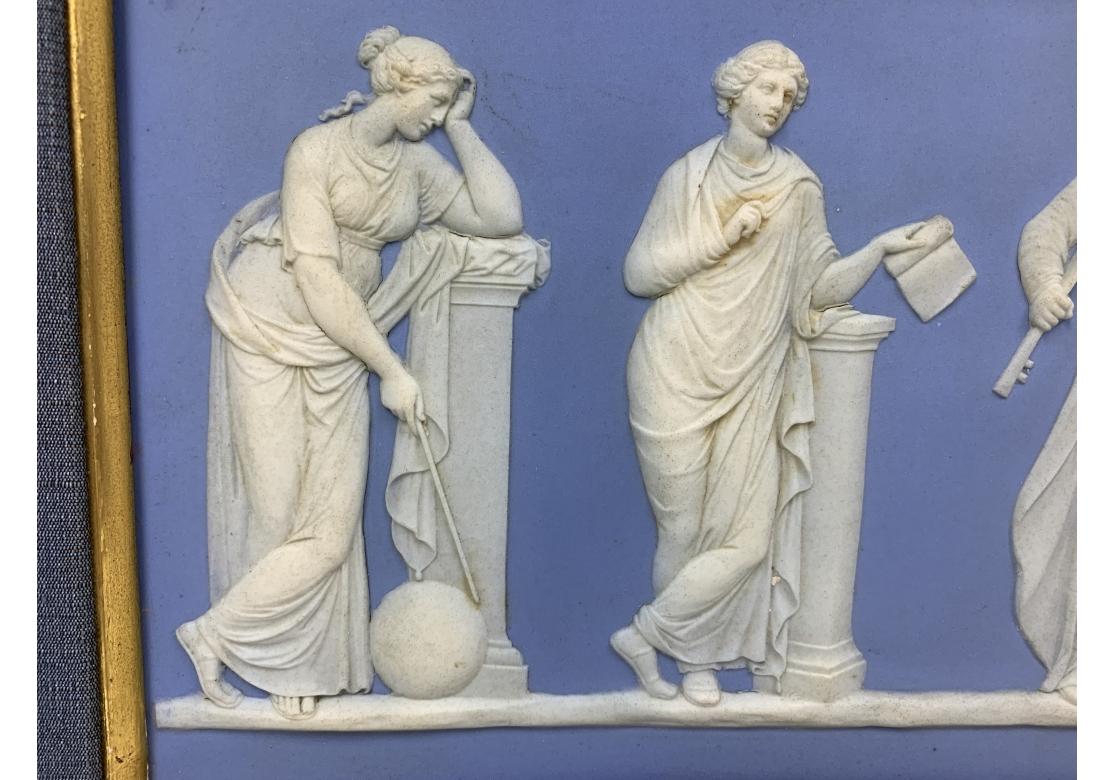 English Antique Wedgwood Blue Jasperware Neoclassical Plaque For Sale