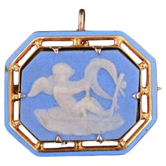 Antique Wedgwood Cherub Pendant Brooch of 10k Gold