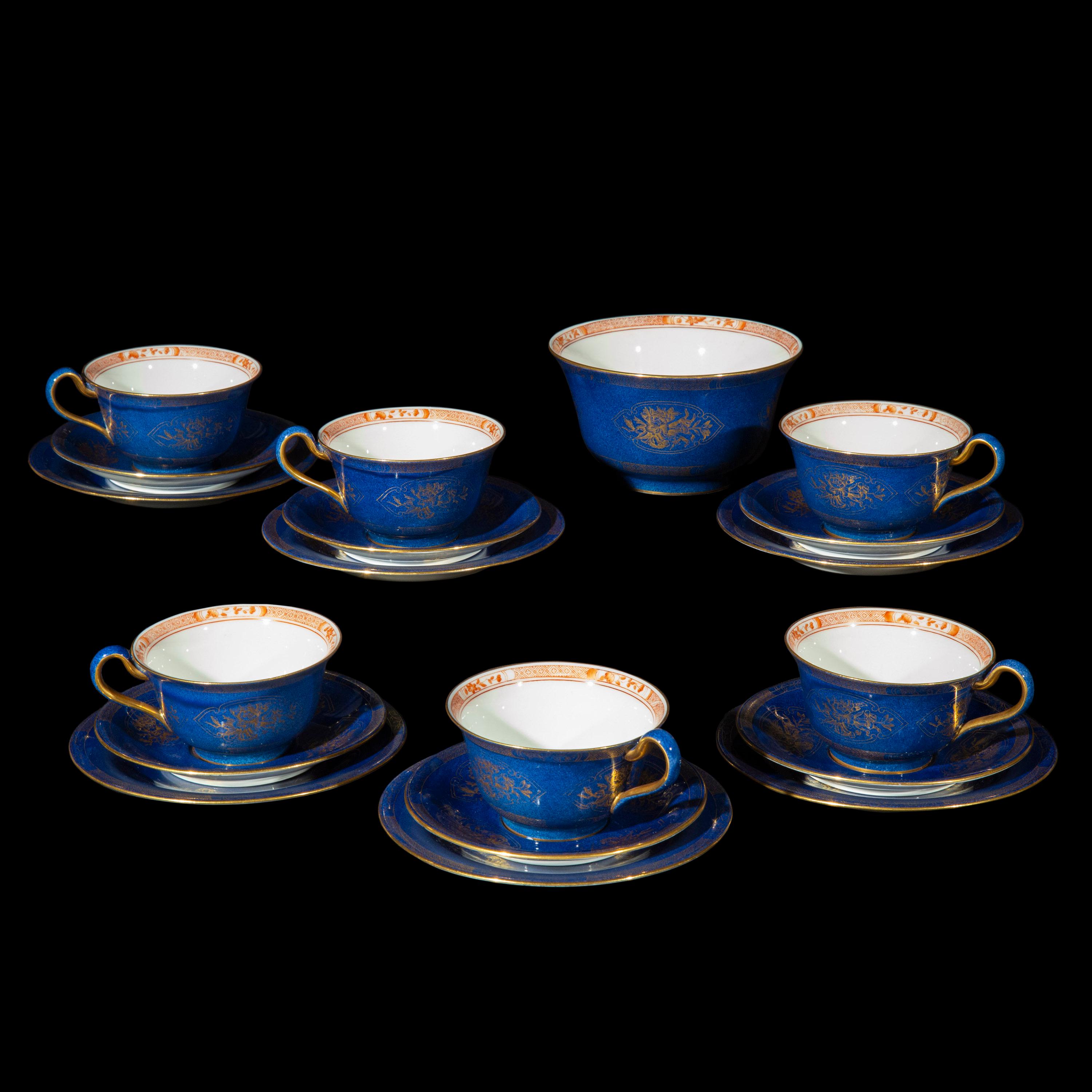 A very fine Wedgwood chinoiserie style luster ware porcelain tea set for six persons.
England, circa 1900.

Why we like it
The deep, mottled ‘powder blue’ with typical overpainted designs in gilt, is reminiscent of the Chinese porcelain of the