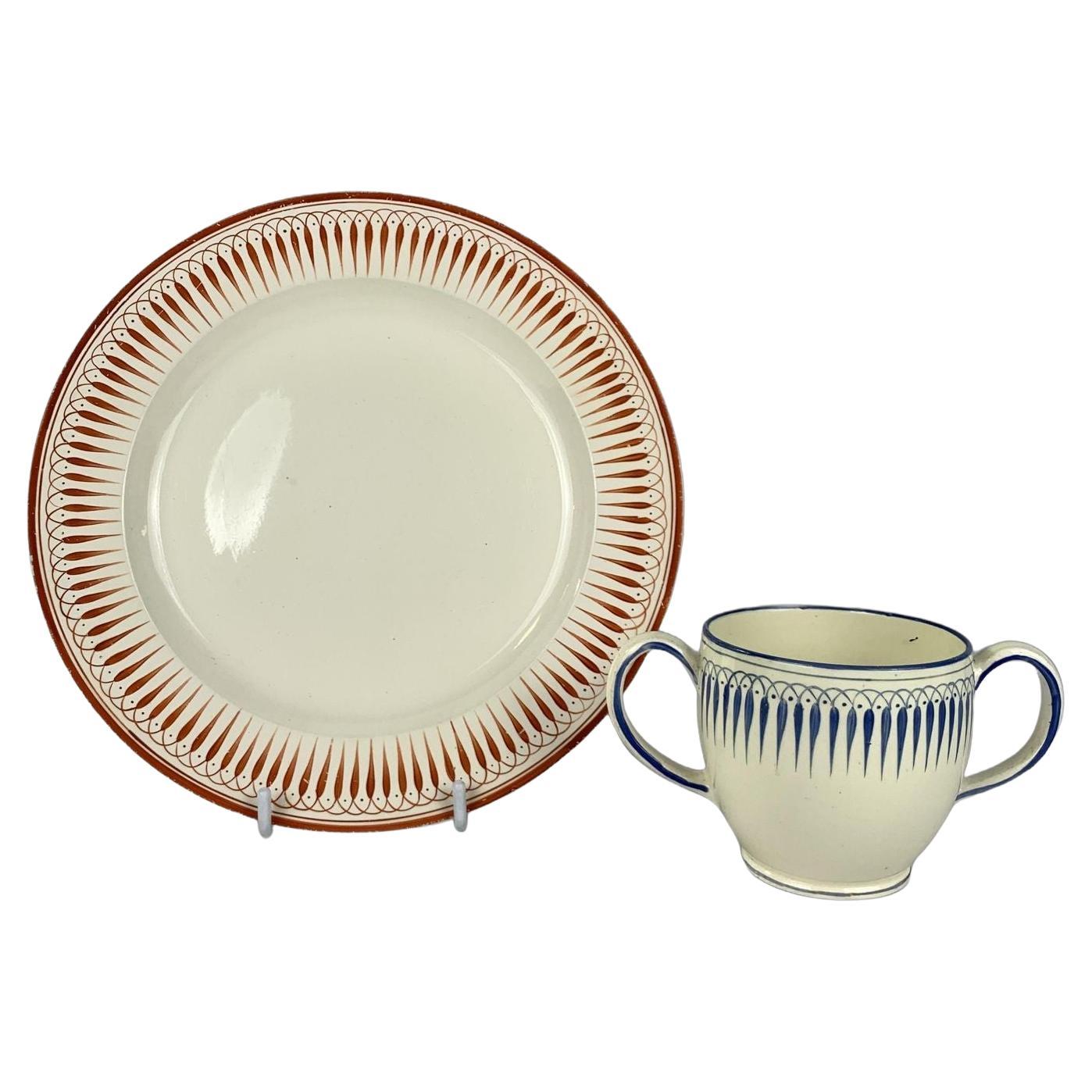 Antique Wedgwood Creamware Plate & Cup with Radiating Pattern England Circa 1790 For Sale