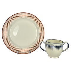 Antique Wedgwood Creamware Plate & Cup with Radiating Pattern England Circa 1790
