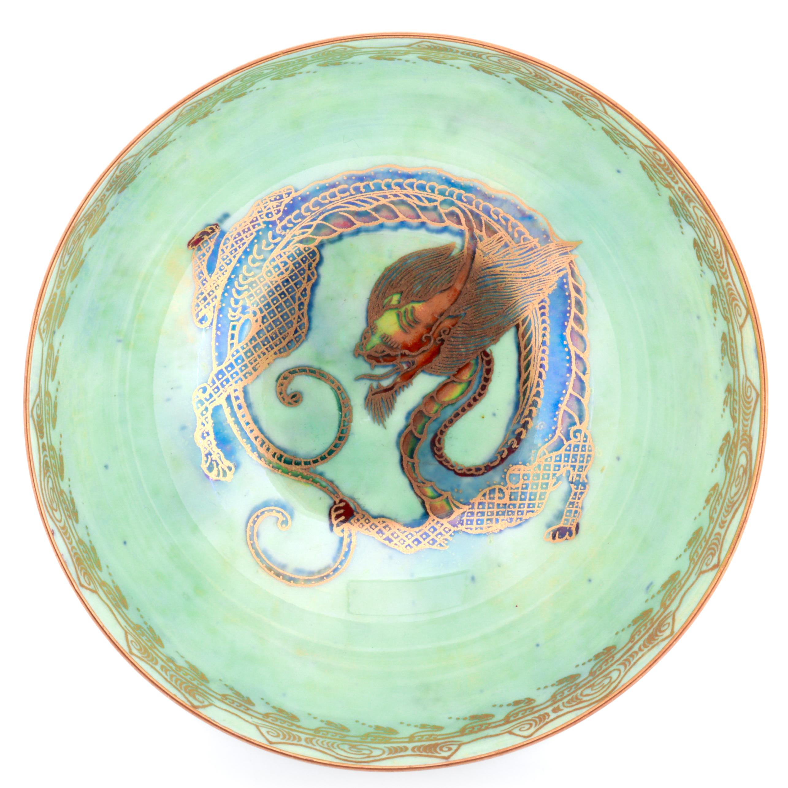 Antique Wedgwood Daisy Makeig-Jones Fairyland Lustre Gilt Celestial Dragon Bowl For Sale 3