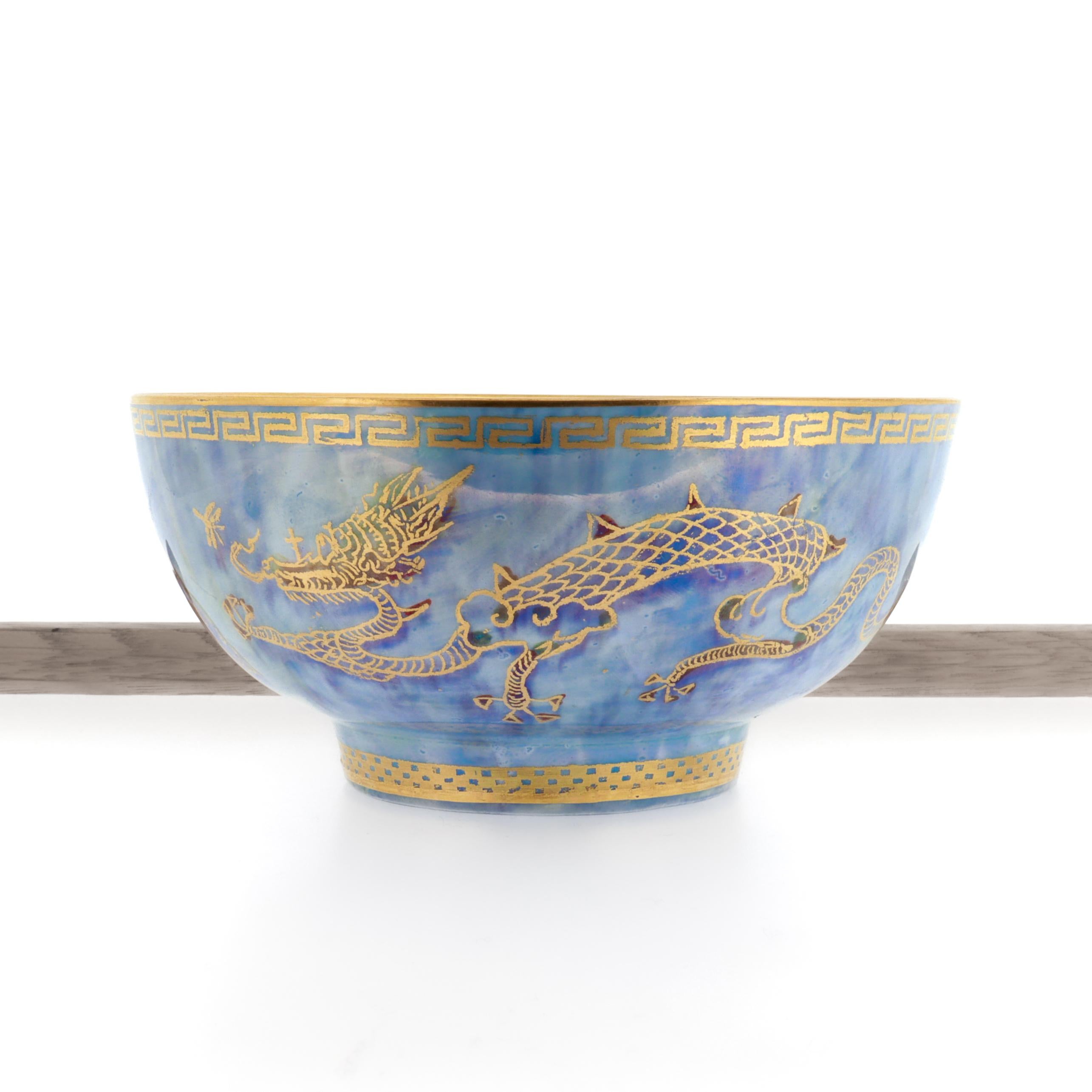 Art Deco Antique Wedgwood Daisy Makeig-Jones Fairyland Lustre Gilt Celestial Dragon Bowl For Sale