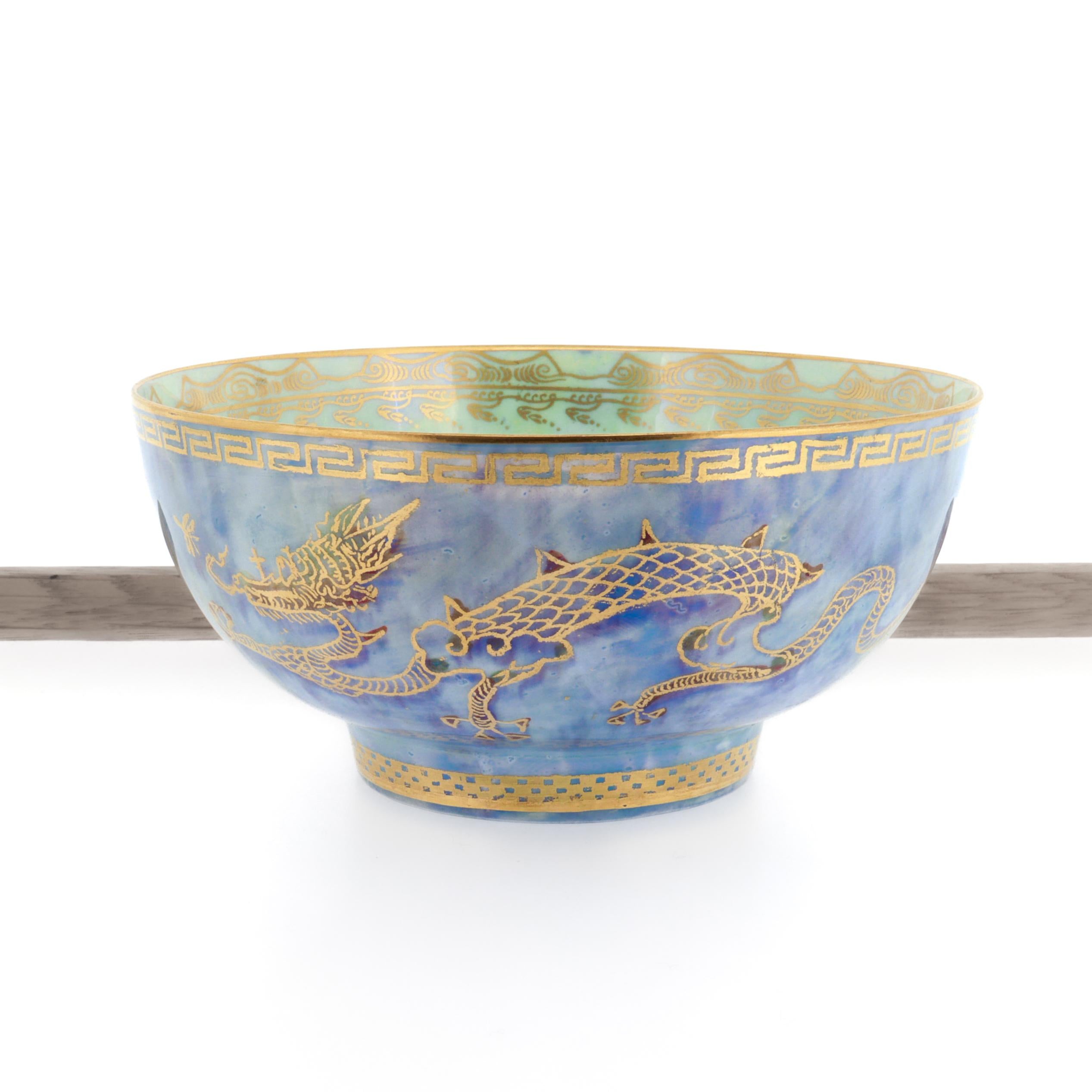 British Antique Wedgwood Daisy Makeig-Jones Fairyland Lustre Gilt Celestial Dragon Bowl For Sale