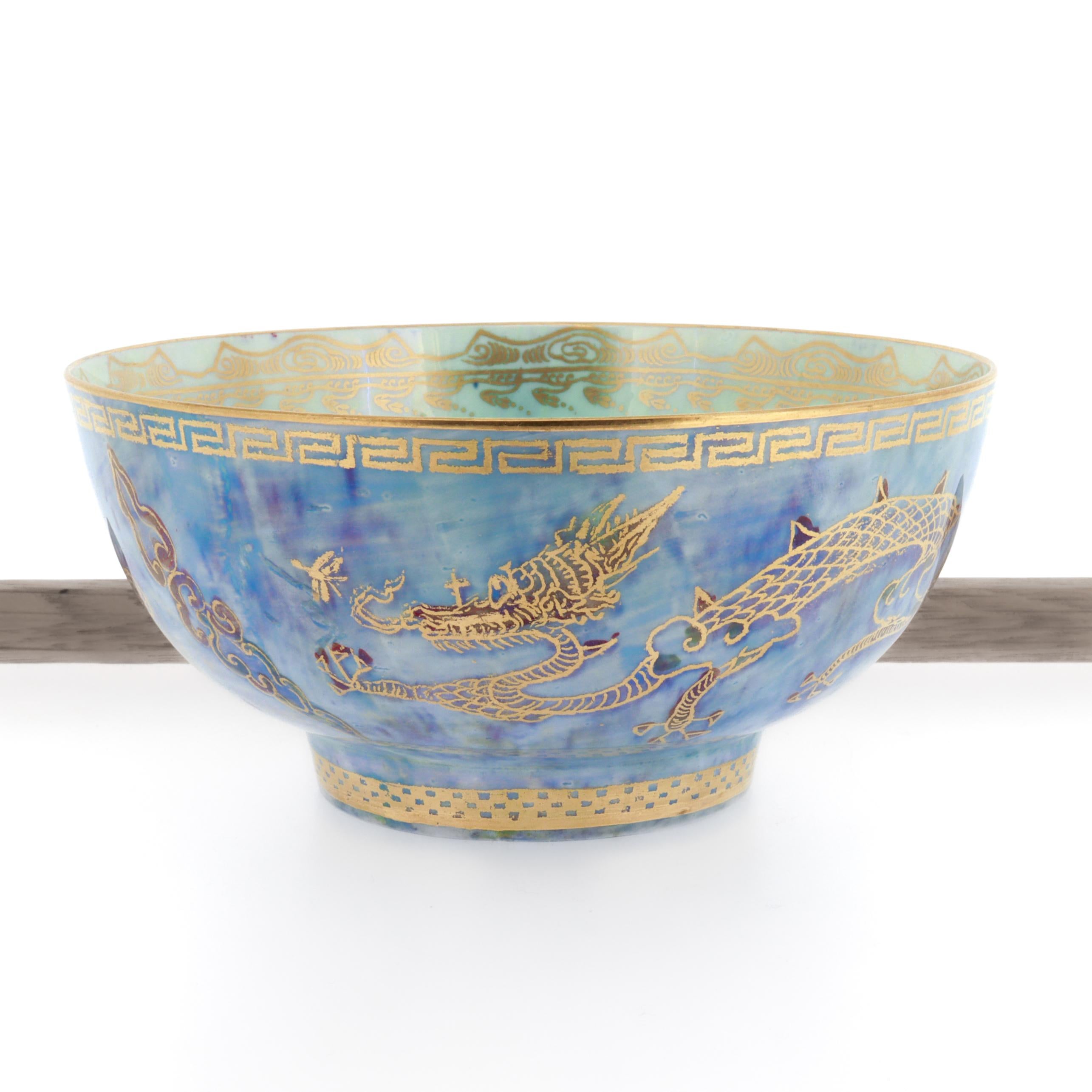 Porcelain Antique Wedgwood Daisy Makeig-Jones Fairyland Lustre Gilt Celestial Dragon Bowl For Sale