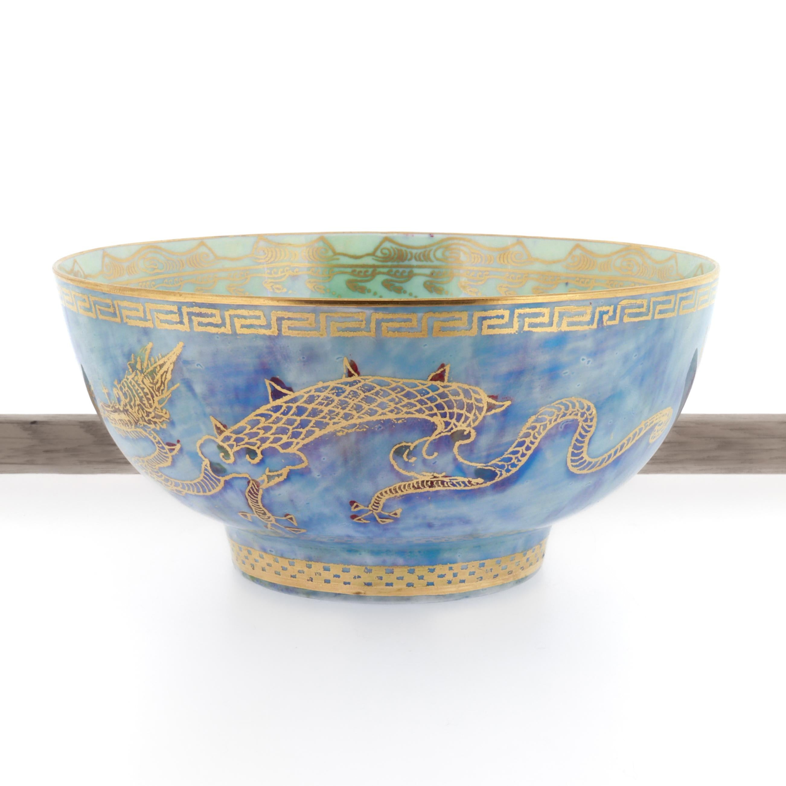 Antique Wedgwood Daisy Makeig-Jones Fairyland Lustre Gilt Celestial Dragon Bowl For Sale 2