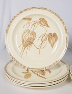 Antique Wedgwood Dishes Aesthetic Style Creamware with Brown Flowers circa 1880