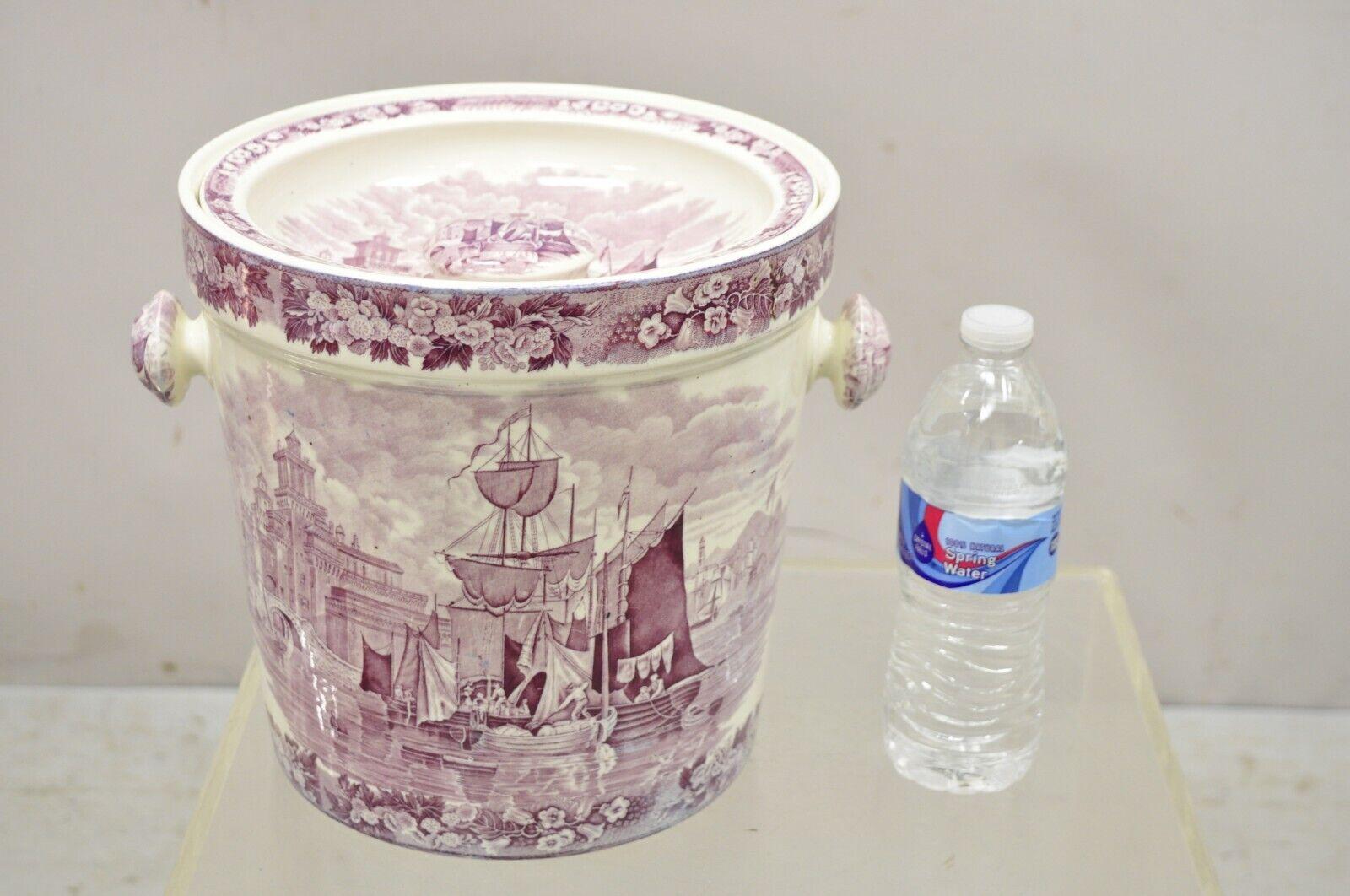 Antique Wedgwood Ferrara Etruria Plum Purple Porcelain Lidded Chamber Slop Pot 2