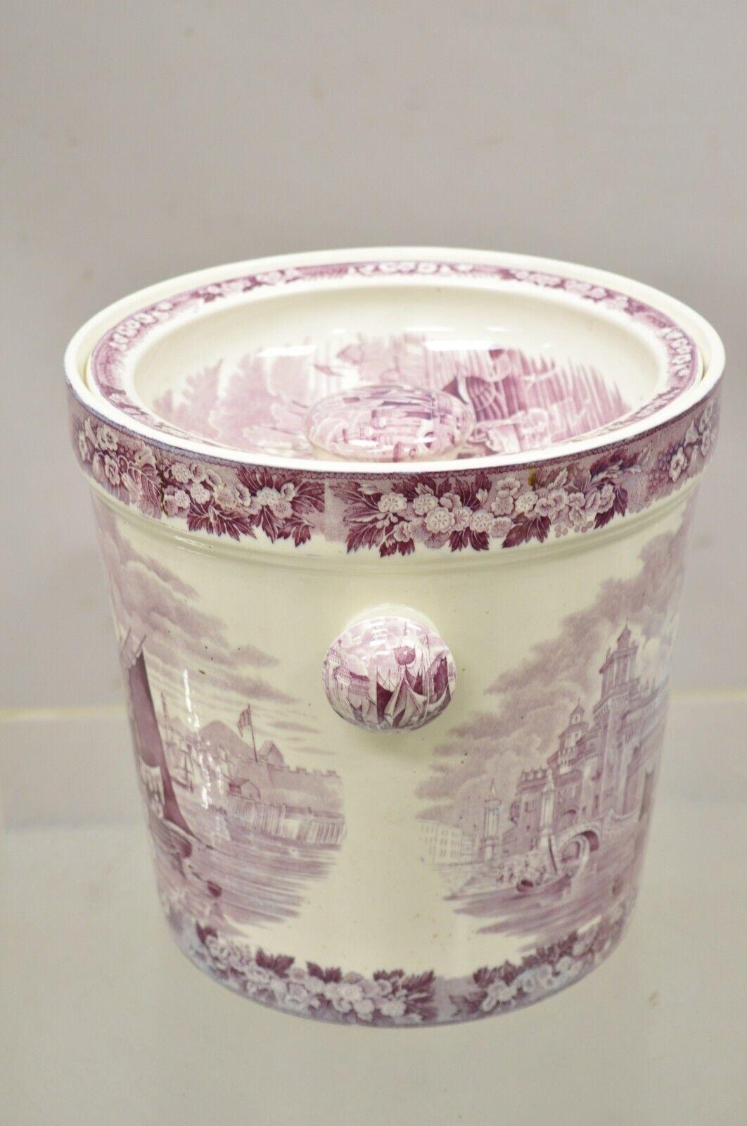 Antique Wedgwood Ferrara Etruria Plum Purple Porcelain Lidded Chamber Slop Pot 3