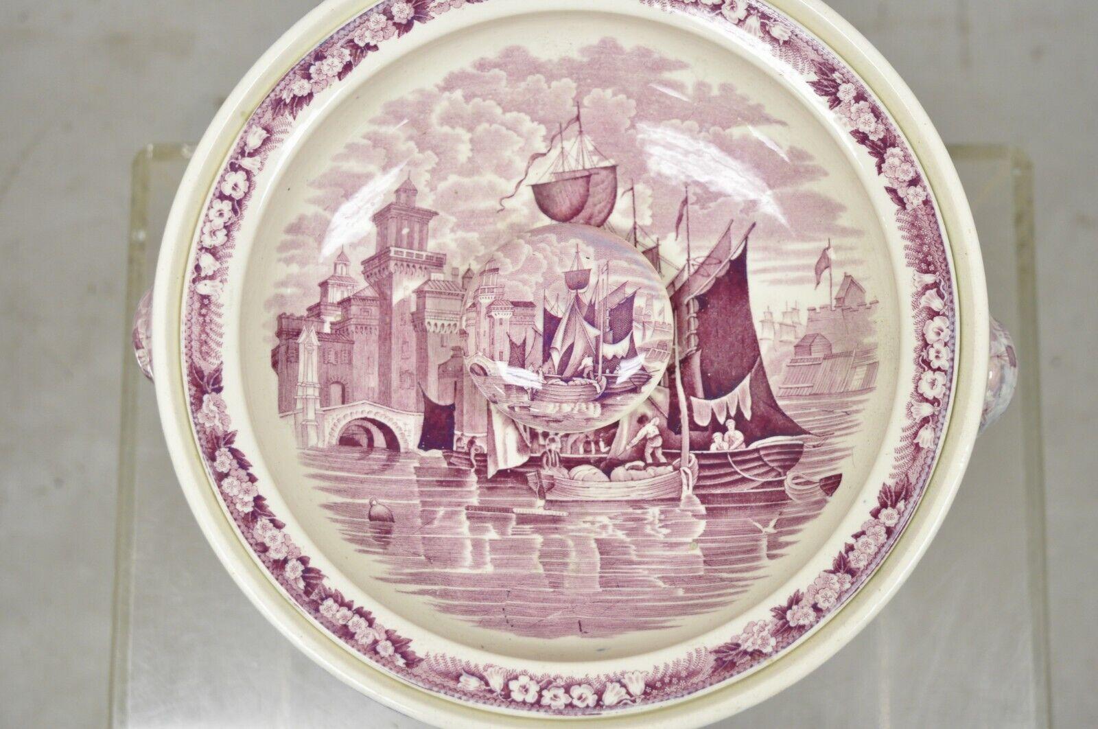 Victorian Antique Wedgwood Ferrara Etruria Plum Purple Porcelain Lidded Chamber Slop Pot