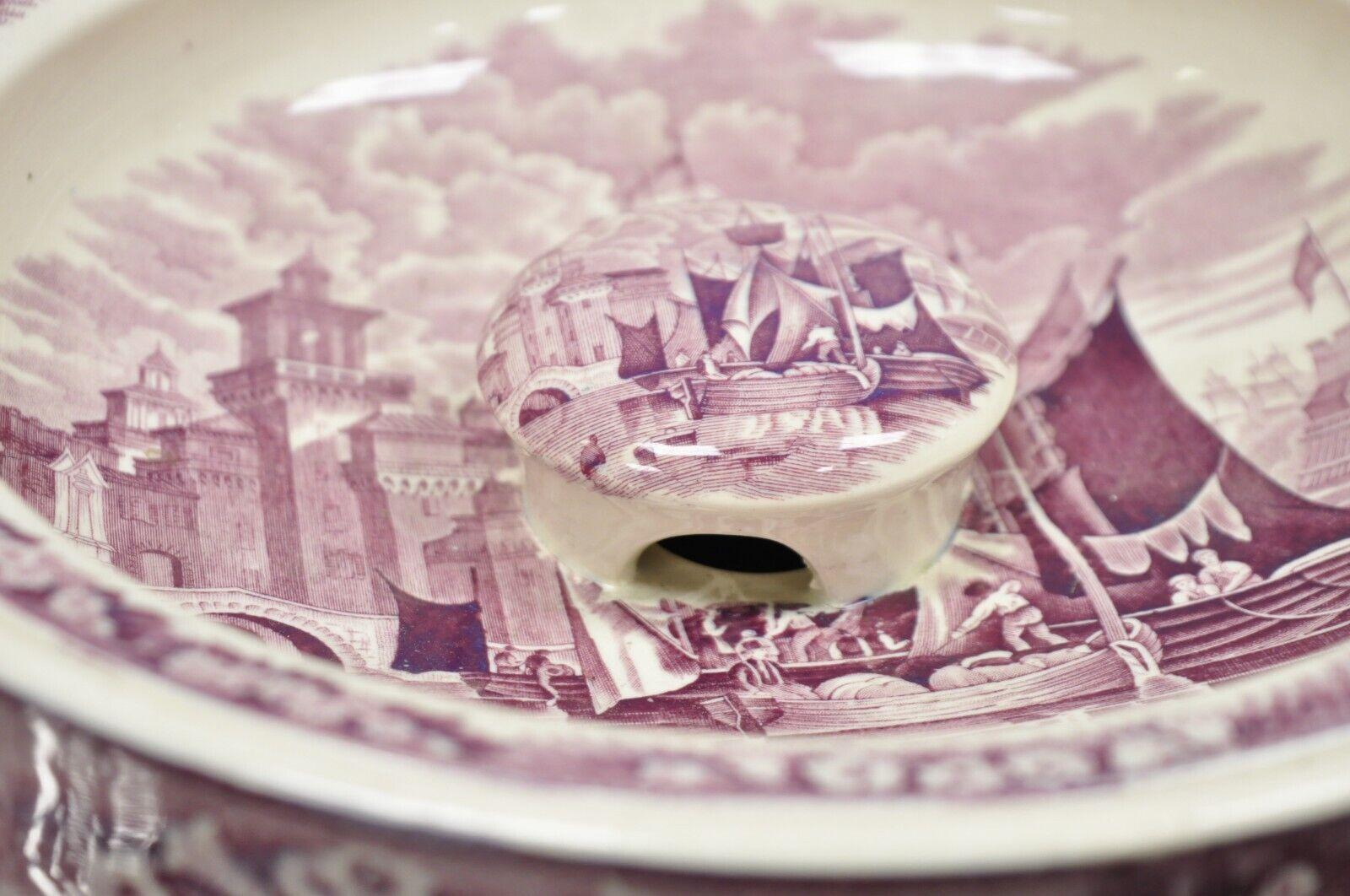English Antique Wedgwood Ferrara Etruria Plum Purple Porcelain Lidded Chamber Slop Pot