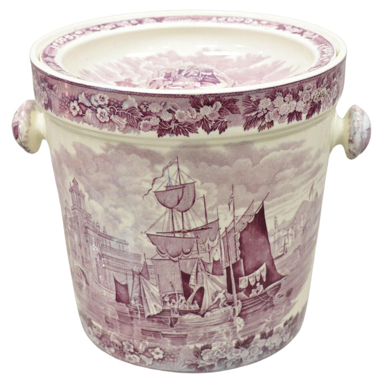 Antique Wedgwood Ferrara Etruria Plum Purple Porcelain Lidded Chamber Slop Pot