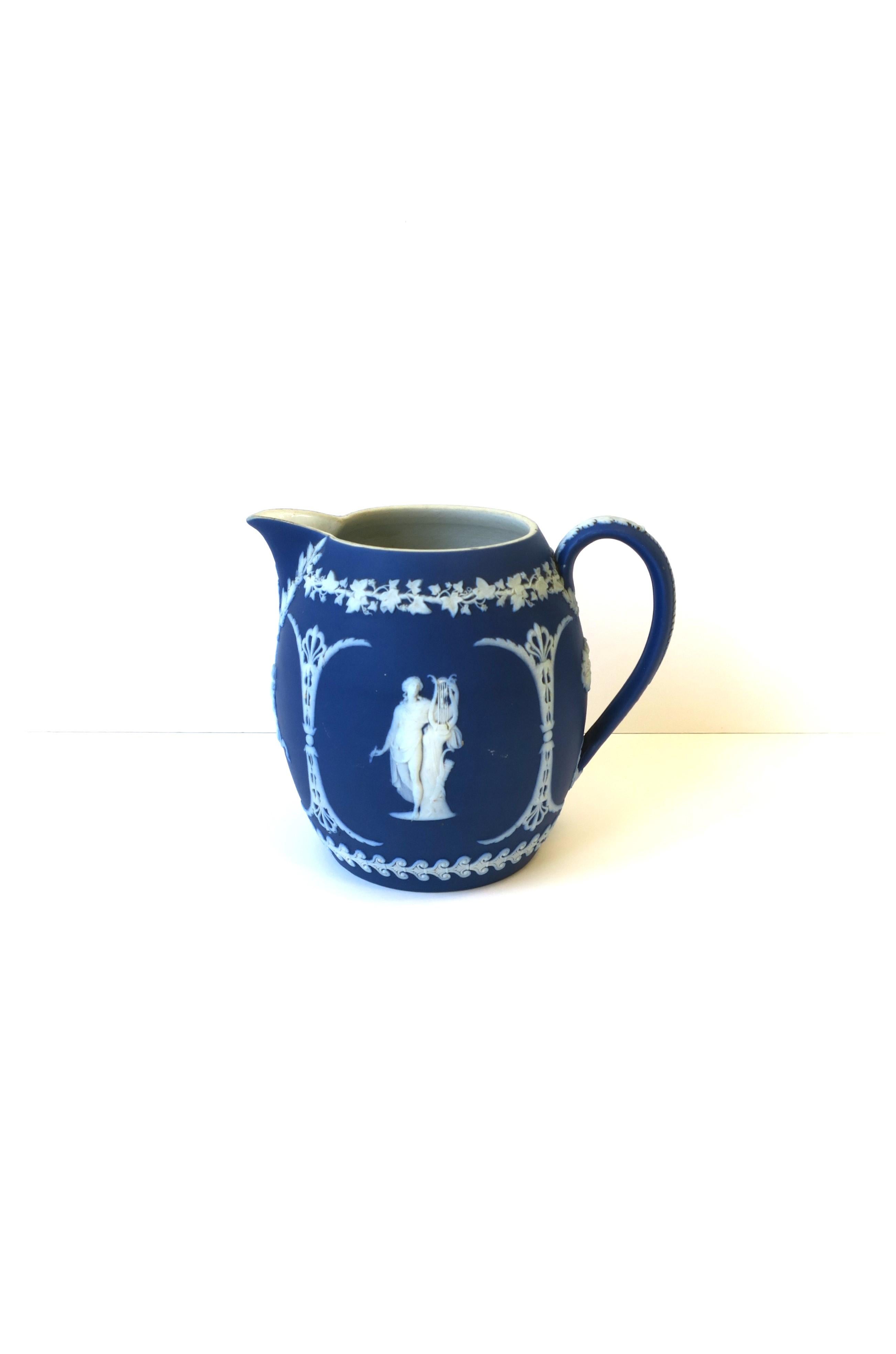 English Wedgwood Jasperware Blue and White Pitcher or Vase Neoclassical, England 19th C For Sale