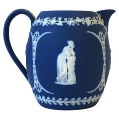 Antique Wedgwood Jasperware Blue and White Pitcher or Vase Neoclassical, England 19th C