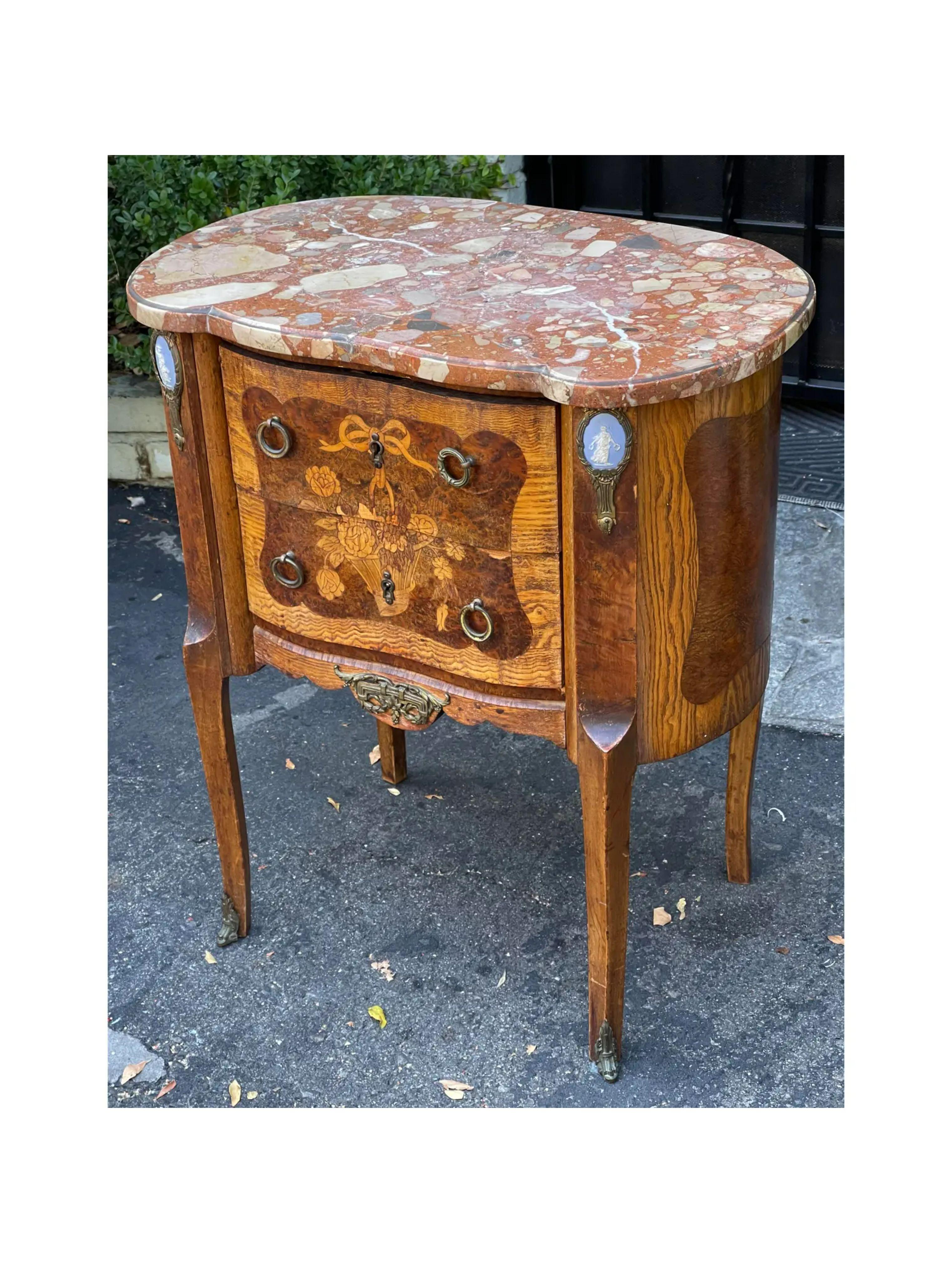 19th Century Antique Wedgwood Jasperware Mounted Marble Top Satinwood Inlaid End Table