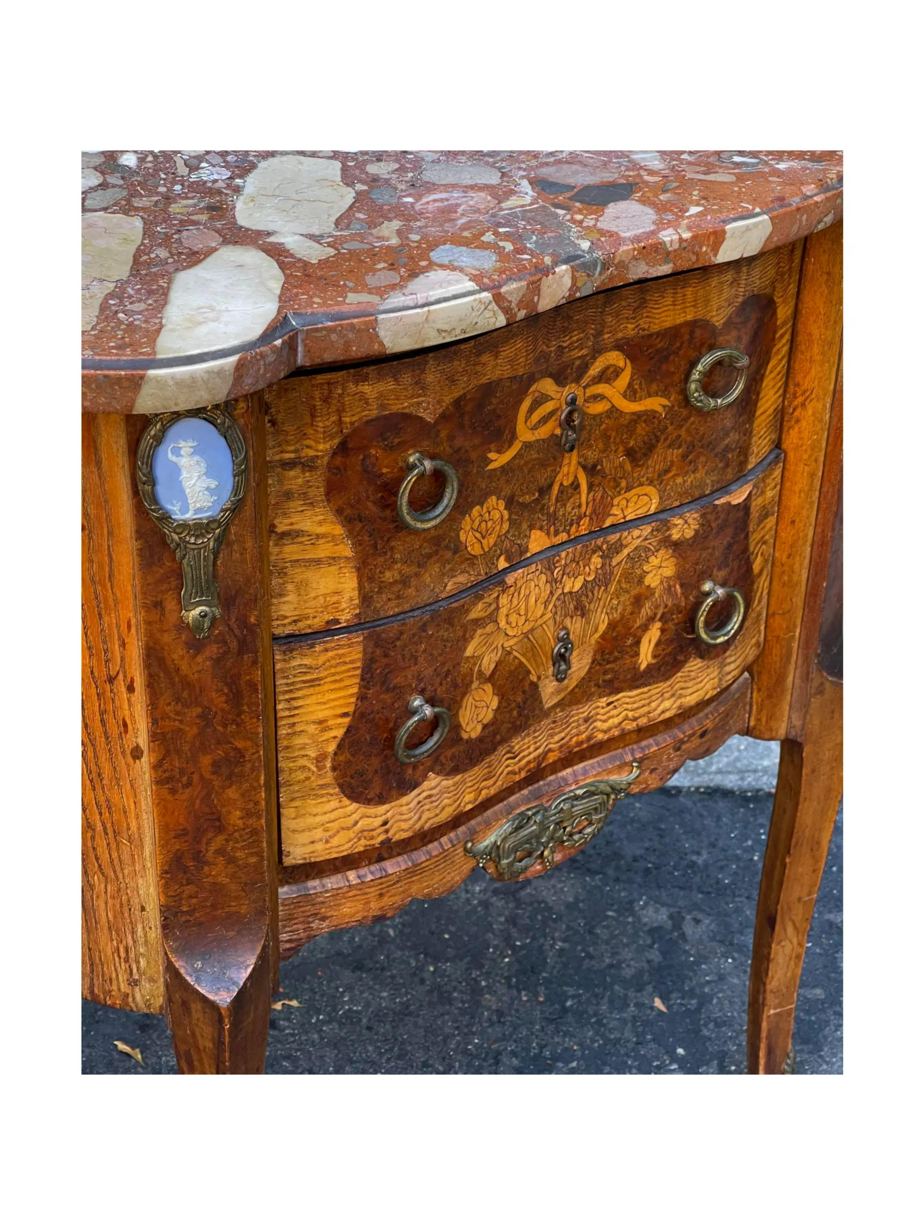 Antique Wedgwood Jasperware Mounted Marble Top Satinwood Inlaid End Table 1