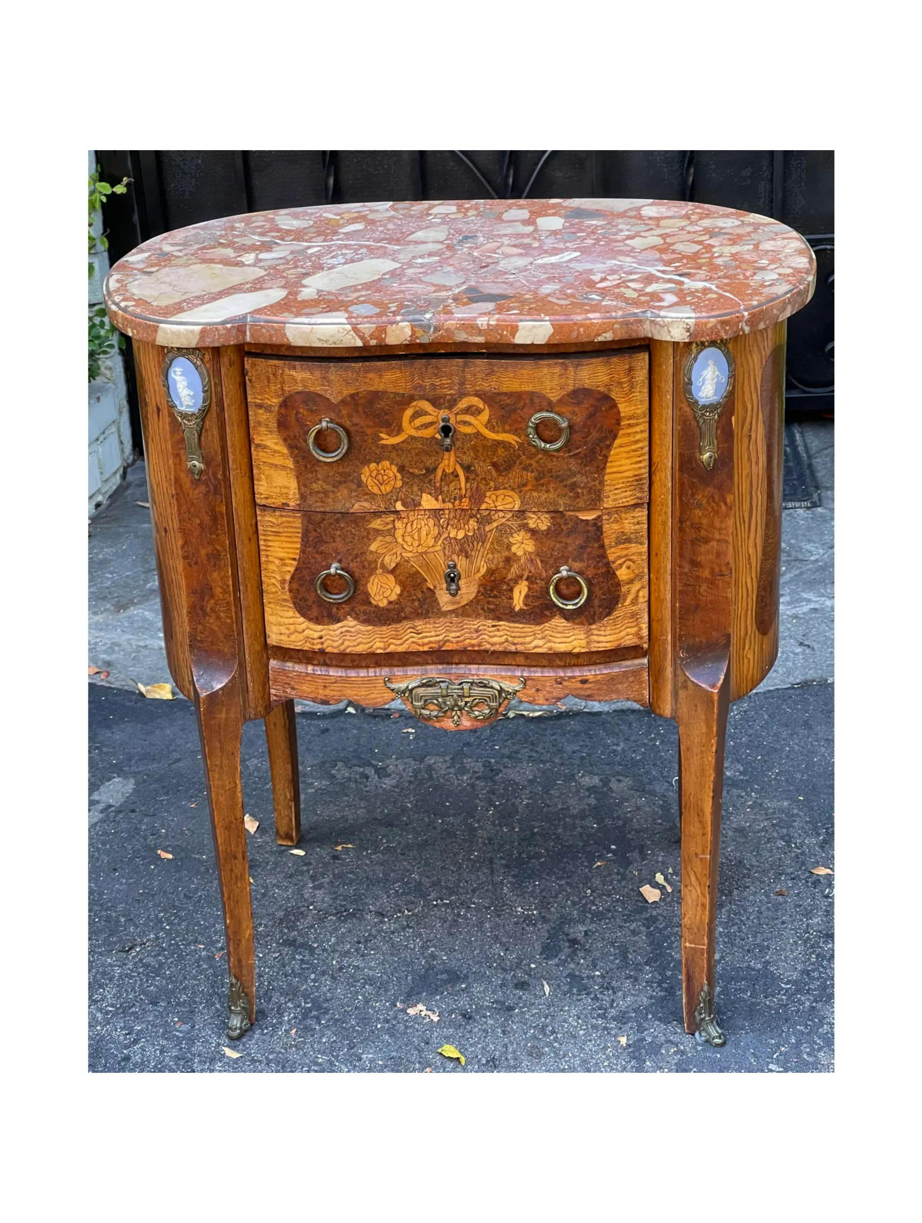 Antique Wedgwood Jasperware Mounted Marble Top Satinwood Inlaid End Table 2
