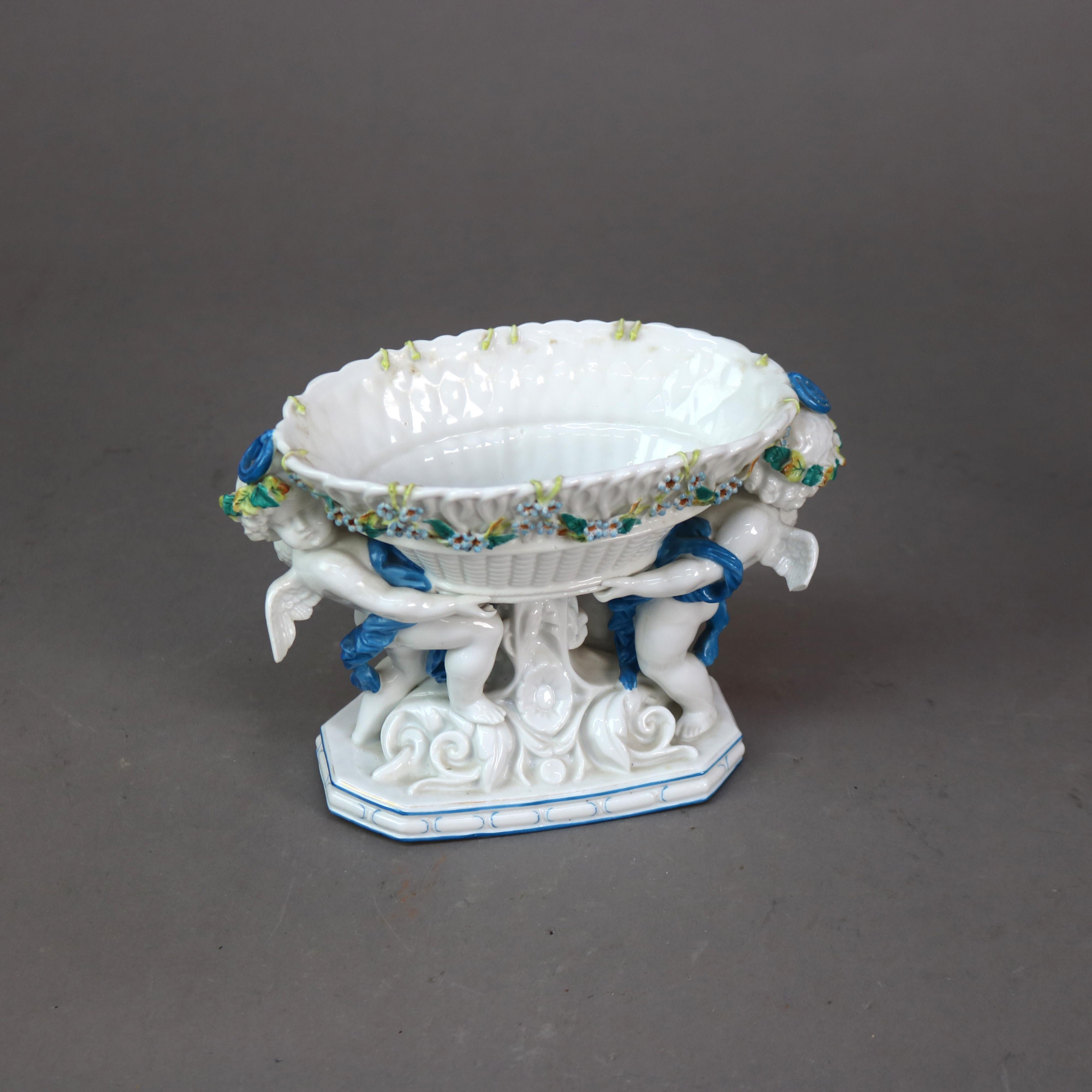 Antique Wedgwood Neoclassical Figural Cherub Porcelain Compote C1890 In Good Condition In Big Flats, NY