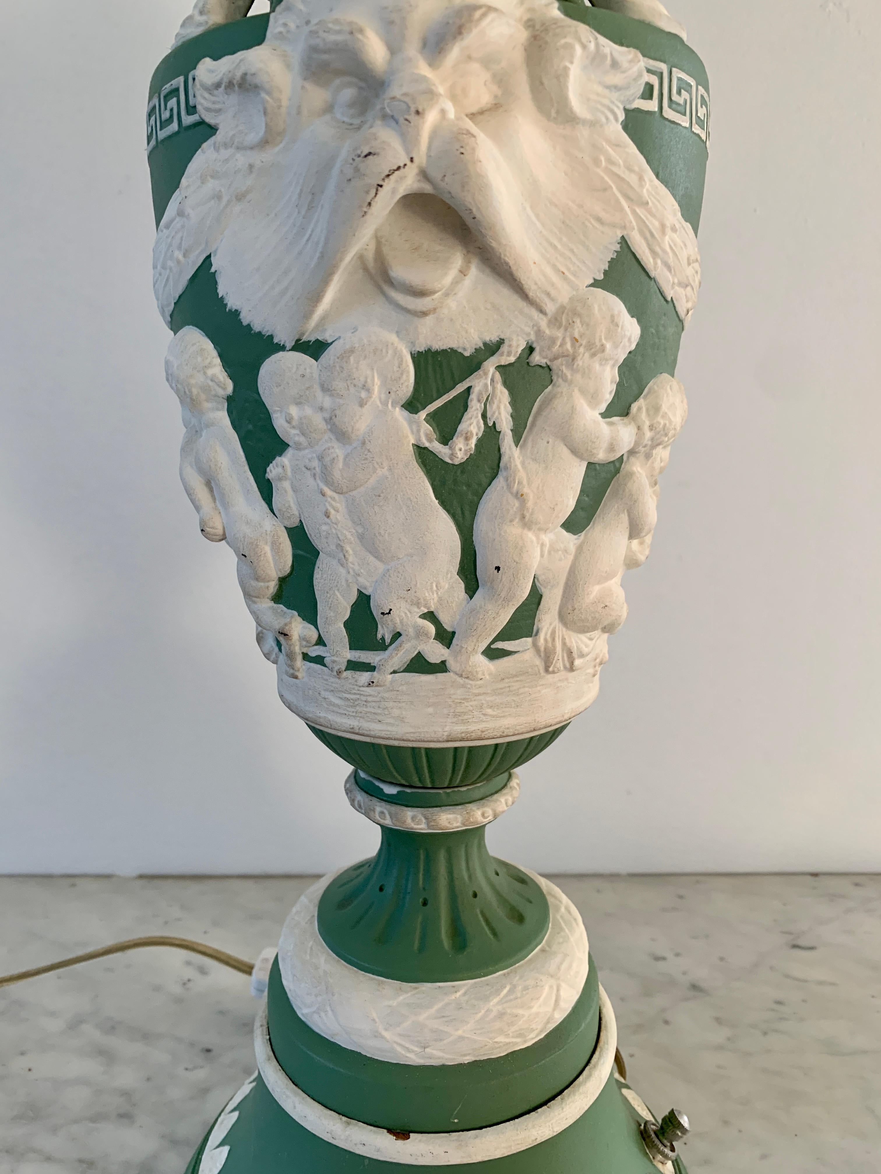 Pottery Antique Wedgwood Neoclassical Ram's Head Table Lamp For Sale