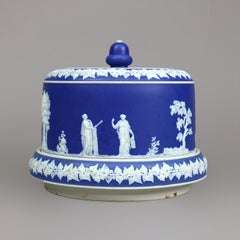 Antique Wedgwood School Cameo Blue & White Jasperware Cheese Keeper 19th C