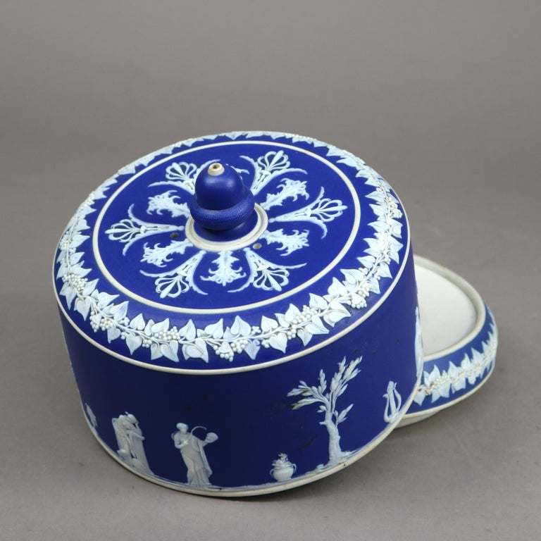 Antique Wedgwood School Cameo Blue and White Jasperware Cheese Keeper