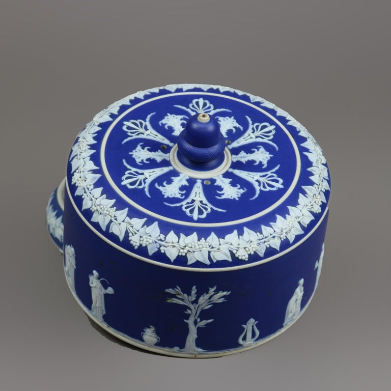 Antique Wedgwood School Cameo Blue and White Jasperware Cheese Keeper