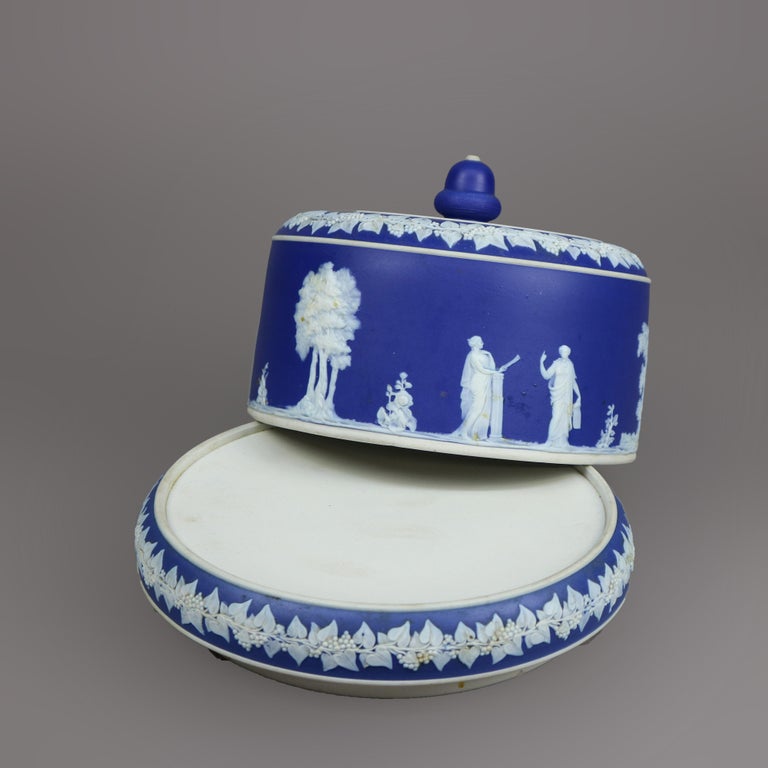 Antique Wedgwood School Cameo Blue and White Jasperware Cheese Keeper
